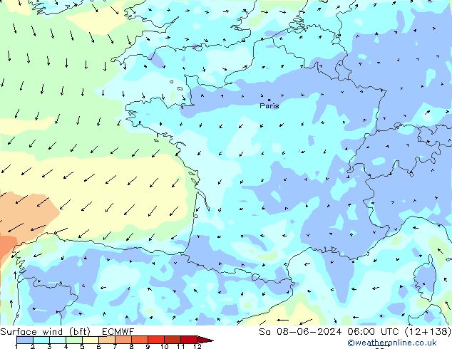  10 m (bft) ECMWF  08.06.2024 06 UTC