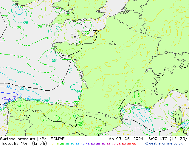 Eşrüzgar Hızları (km/sa) ECMWF Pzt 03.06.2024 18 UTC