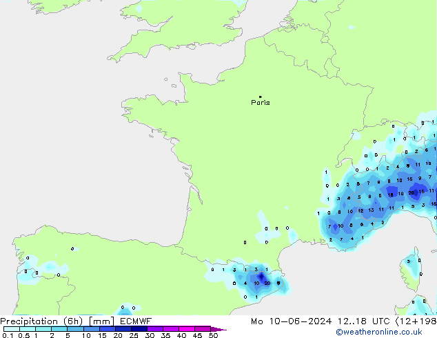 Precipitation (6h) ECMWF Po 10.06.2024 18 UTC