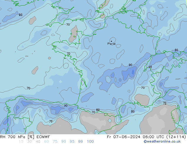 RH 700 hPa ECMWF Fr 07.06.2024 06 UTC