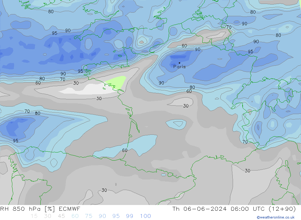 RH 850 hPa ECMWF Th 06.06.2024 06 UTC