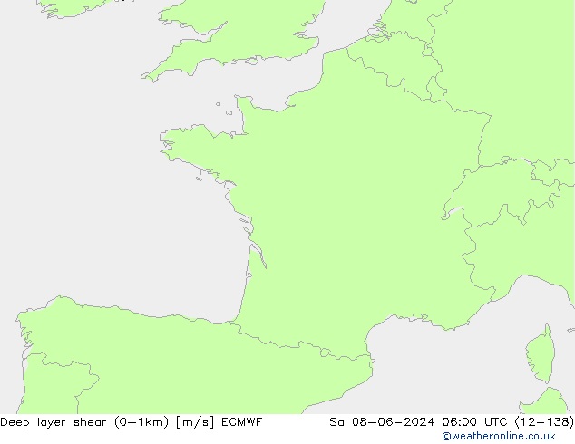 Deep layer shear (0-1km) ECMWF сб 08.06.2024 06 UTC