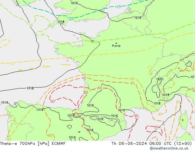 Theta-e 700hPa ECMWF Per 06.06.2024 06 UTC