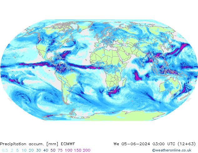 Precipitation accum. ECMWF śro. 05.06.2024 03 UTC