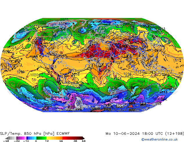SLP/Temp. 850 hPa ECMWF Mo 10.06.2024 18 UTC