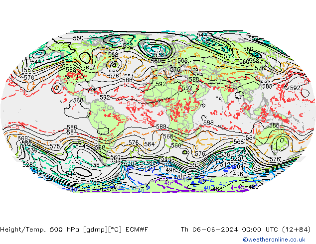 Z500/Rain (+SLP)/Z850 ECMWF gio 06.06.2024 00 UTC