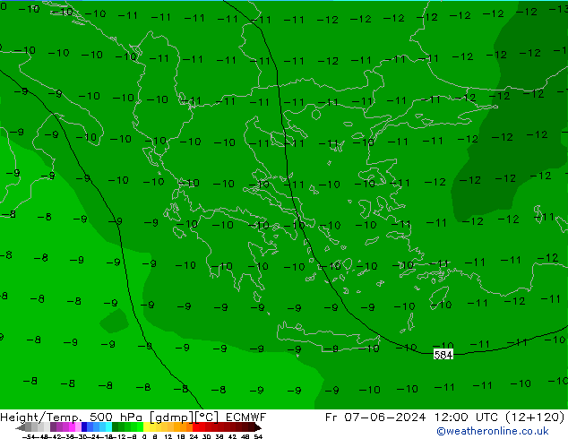 Z500/Rain (+SLP)/Z850 ECMWF Pá 07.06.2024 12 UTC