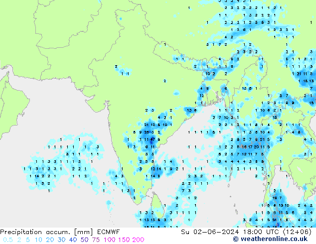 Precipitation accum. ECMWF Вс 02.06.2024 18 UTC