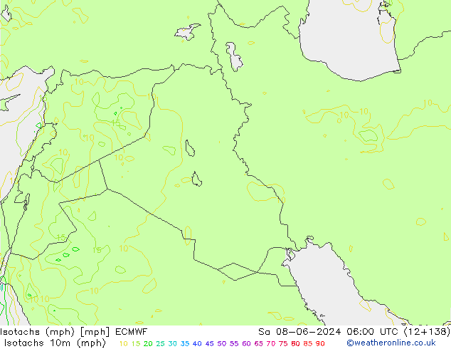 Isotaca (mph) ECMWF sáb 08.06.2024 06 UTC