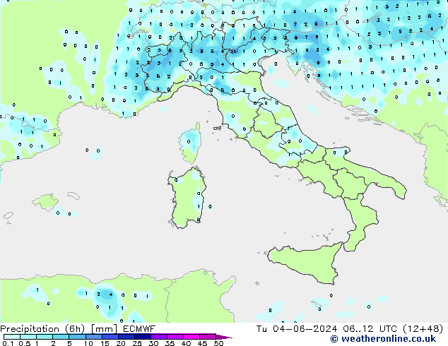 Z500/Rain (+SLP)/Z850 ECMWF Út 04.06.2024 12 UTC