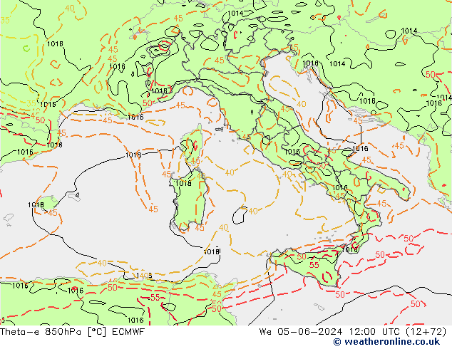 Theta-e 850hPa ECMWF St 05.06.2024 12 UTC
