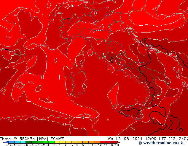 Theta-W 850hPa ECMWF wo 12.06.2024 12 UTC