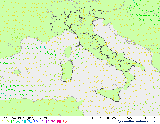 Wind 950 hPa ECMWF Tu 04.06.2024 12 UTC