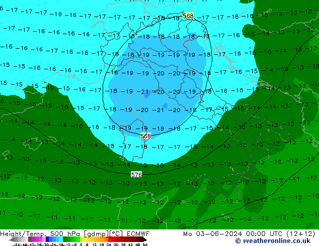 Hoogte/Temp. 500 hPa ECMWF ma 03.06.2024 00 UTC