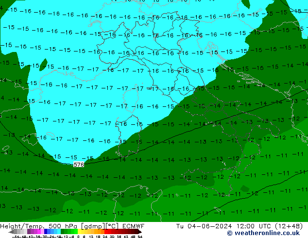 Z500/Rain (+SLP)/Z850 ECMWF Út 04.06.2024 12 UTC