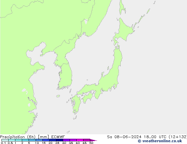 Totale neerslag (6h) ECMWF za 08.06.2024 00 UTC