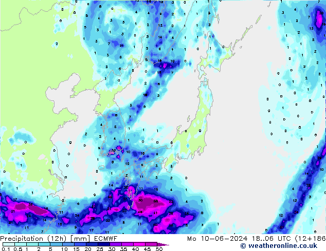 Precipitación (12h) ECMWF lun 10.06.2024 06 UTC