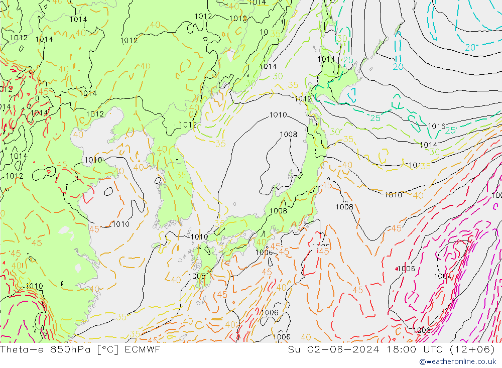 Theta-e 850hPa ECMWF dom 02.06.2024 18 UTC