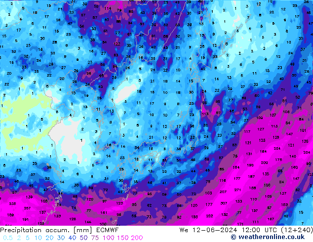 Totale neerslag ECMWF wo 12.06.2024 12 UTC