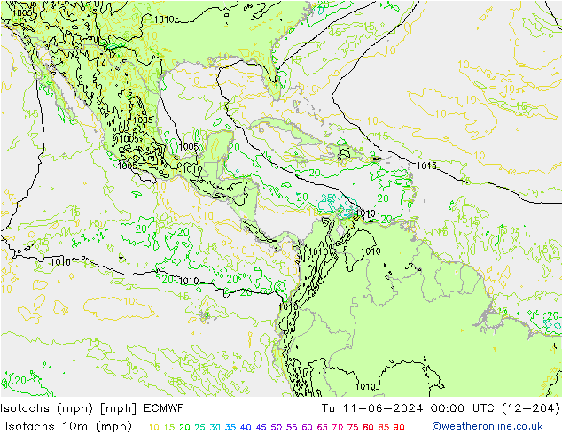 Isotachs (mph) ECMWF mar 11.06.2024 00 UTC