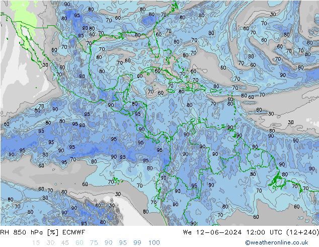 RH 850 hPa ECMWF We 12.06.2024 12 UTC