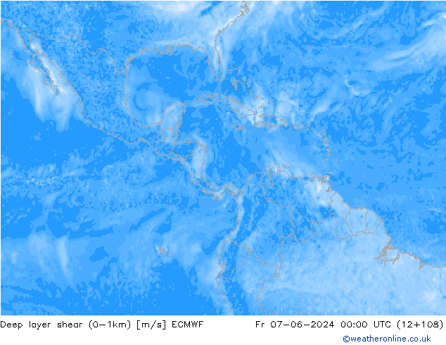 Deep layer shear (0-1km) ECMWF vr 07.06.2024 00 UTC
