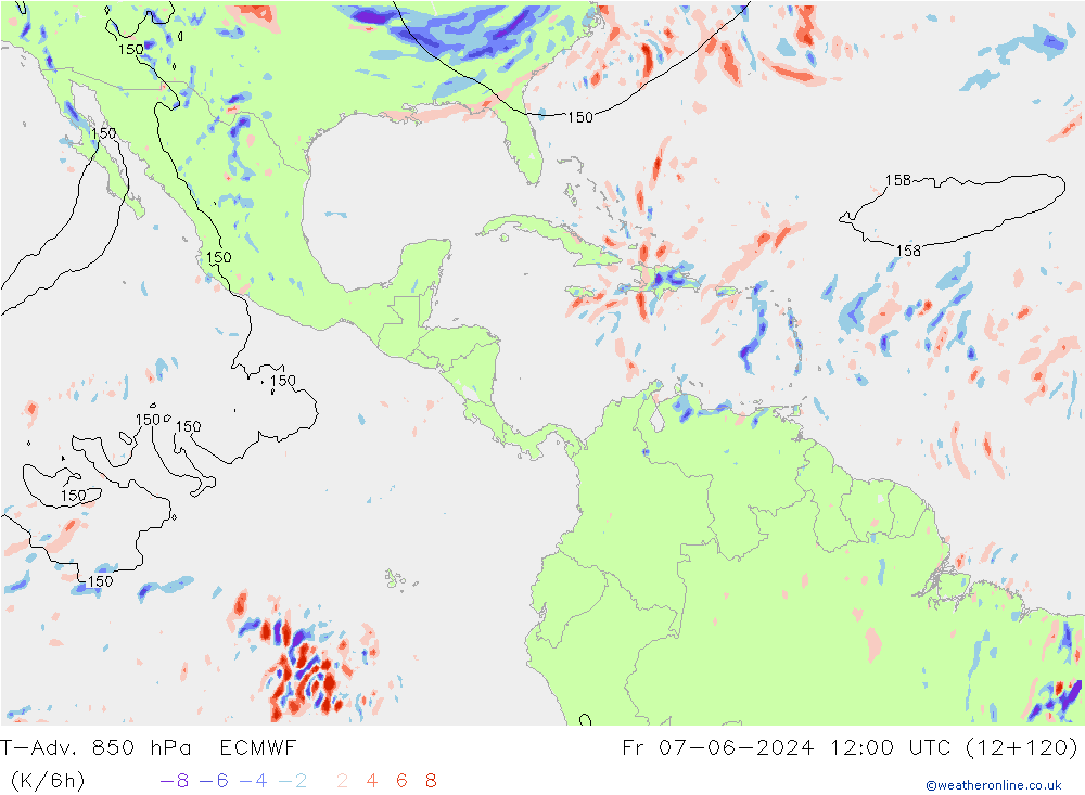 T-Adv. 850 hPa ECMWF Pá 07.06.2024 12 UTC