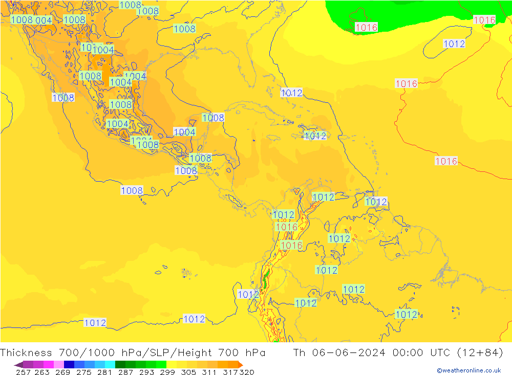 Thck 700-1000 hPa ECMWF Čt 06.06.2024 00 UTC