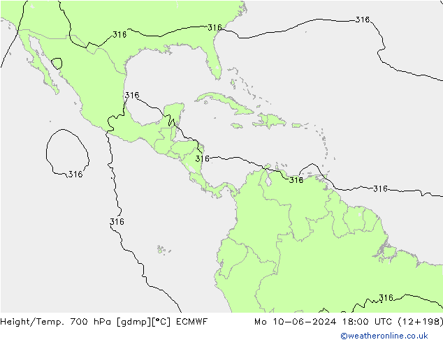 Height/Temp. 700 hPa ECMWF Mo 10.06.2024 18 UTC