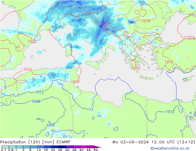 opad (12h) ECMWF pon. 03.06.2024 00 UTC