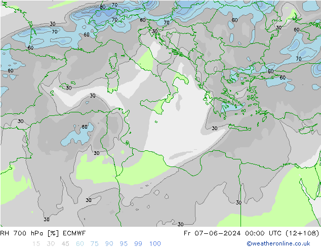 RH 700 hPa ECMWF Fr 07.06.2024 00 UTC