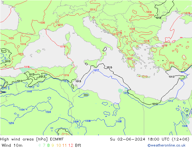 High wind areas ECMWF Вс 02.06.2024 18 UTC