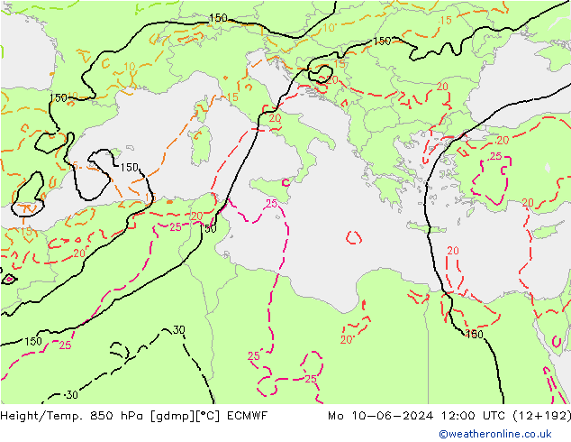 Z500/Rain (+SLP)/Z850 ECMWF lun 10.06.2024 12 UTC