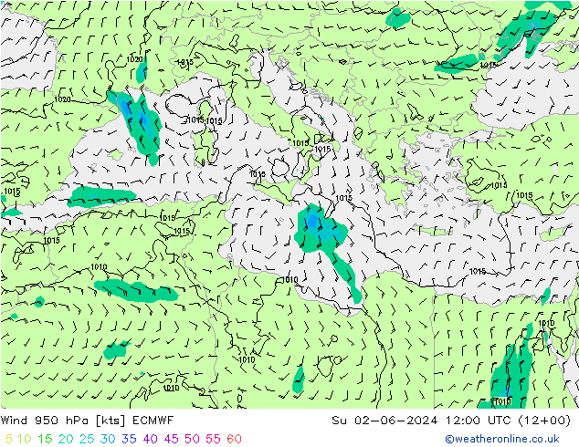 Wind 950 hPa ECMWF Su 02.06.2024 12 UTC