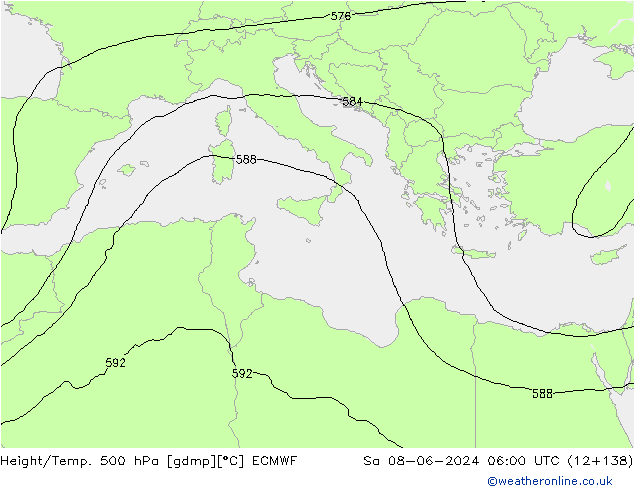 Height/Temp. 500 hPa ECMWF Sa 08.06.2024 06 UTC