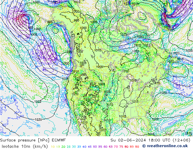 Isotachs (kph) ECMWF Su 02.06.2024 18 UTC