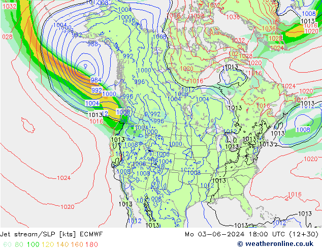 Jet stream/SLP ECMWF Mo 03.06.2024 18 UTC