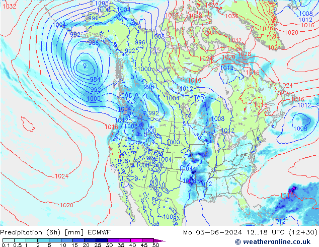 Z500/Rain (+SLP)/Z850 ECMWF pon. 03.06.2024 18 UTC