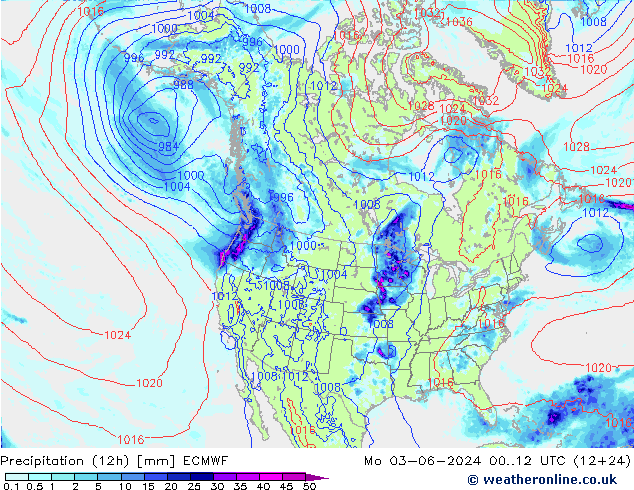 Totale neerslag (12h) ECMWF ma 03.06.2024 12 UTC