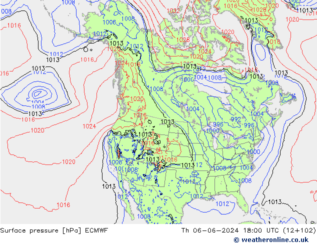 Surface pressure ECMWF Th 06.06.2024 18 UTC