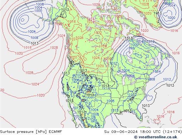 Presión superficial ECMWF dom 09.06.2024 18 UTC