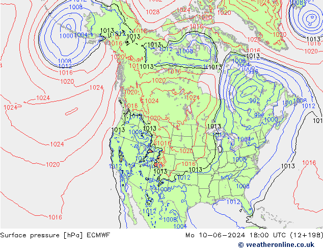Surface pressure ECMWF Mo 10.06.2024 18 UTC