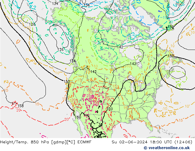 Height/Temp. 850 hPa ECMWF Su 02.06.2024 18 UTC