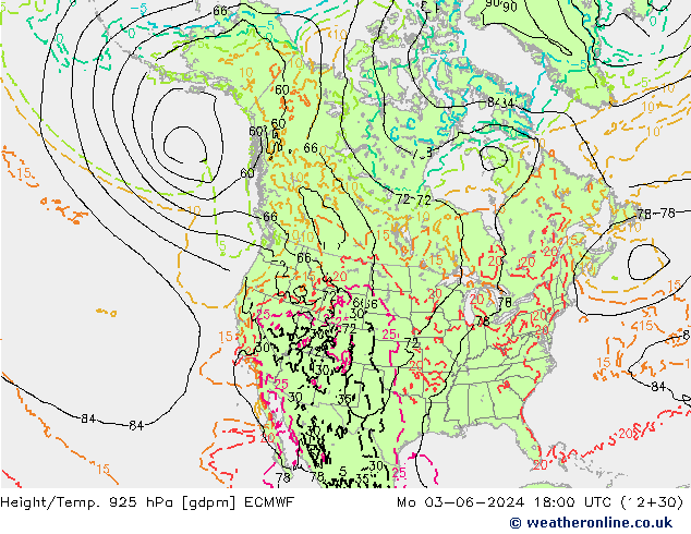 Height/Temp. 925 hPa ECMWF Po 03.06.2024 18 UTC