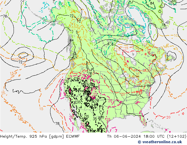 Height/Temp. 925 hPa ECMWF czw. 06.06.2024 18 UTC