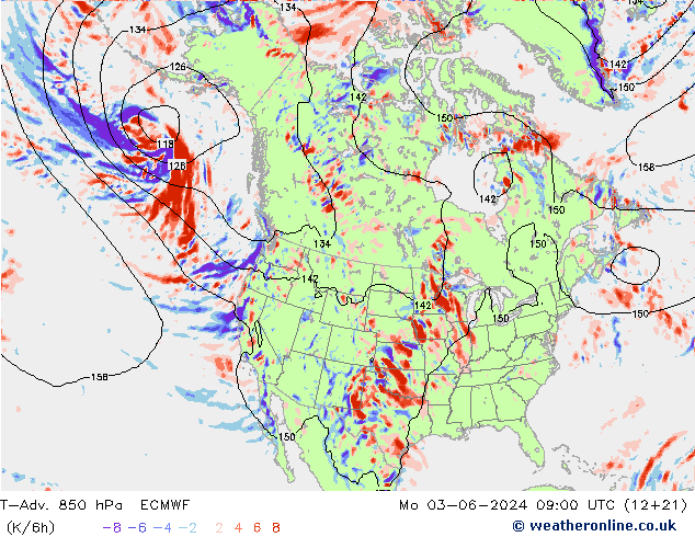 T-Adv. 850 hPa ECMWF Mo 03.06.2024 09 UTC