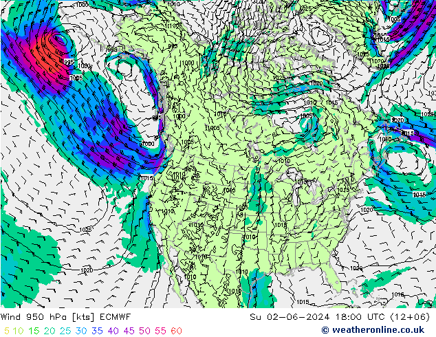 Wind 950 hPa ECMWF Su 02.06.2024 18 UTC