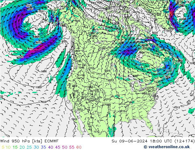 Viento 950 hPa ECMWF dom 09.06.2024 18 UTC