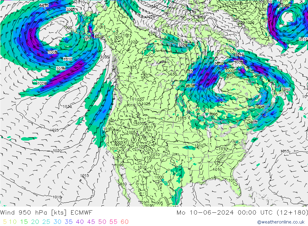 Wind 950 hPa ECMWF Mo 10.06.2024 00 UTC