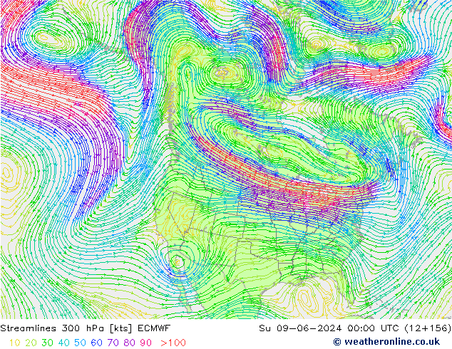 Rüzgar 300 hPa ECMWF Paz 09.06.2024 00 UTC